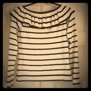 J Crew Ruffled Sweater - black and white striped